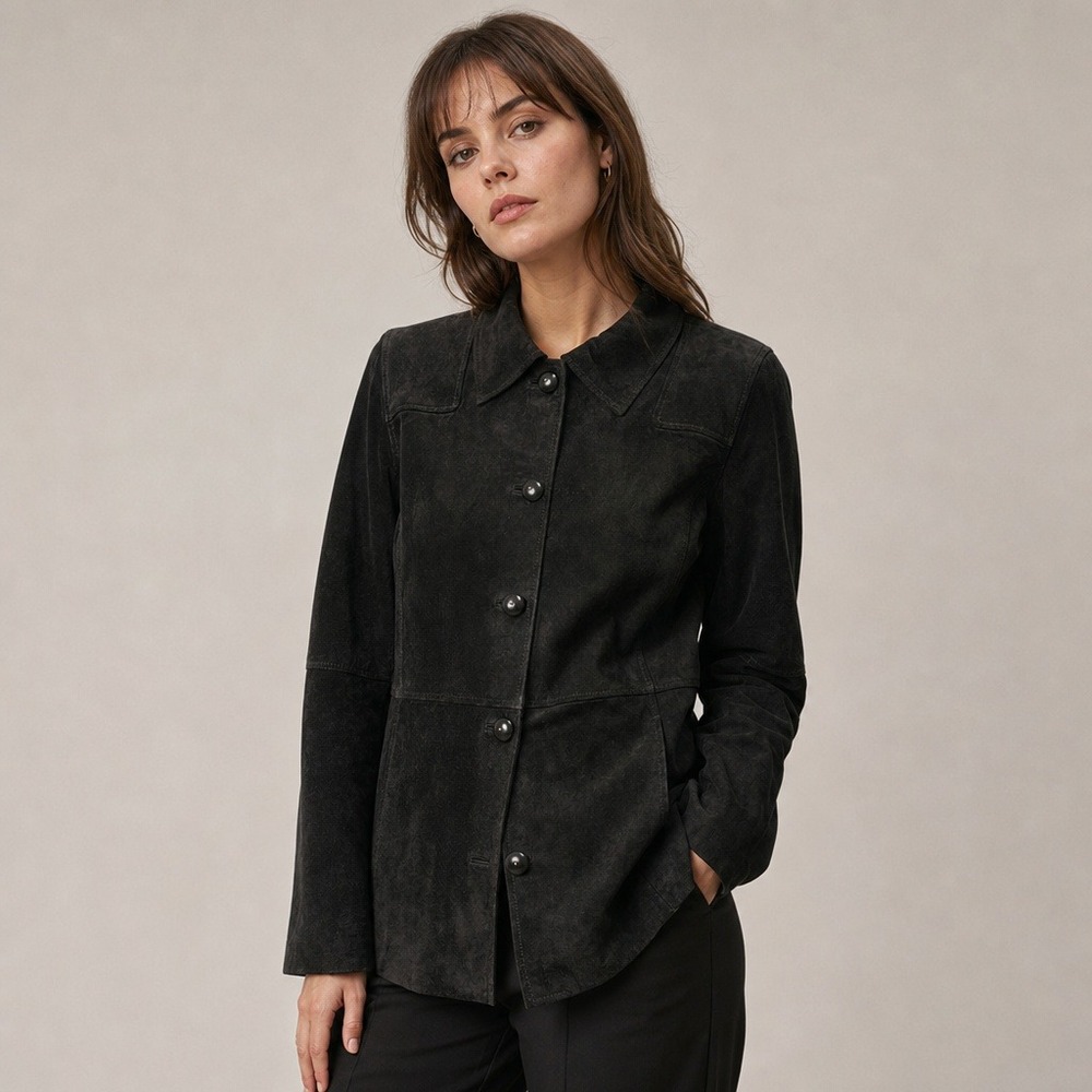 Liz Claiborne Women's Adults Suede Button-Up Jacket 14 Black Regular Fit Lining